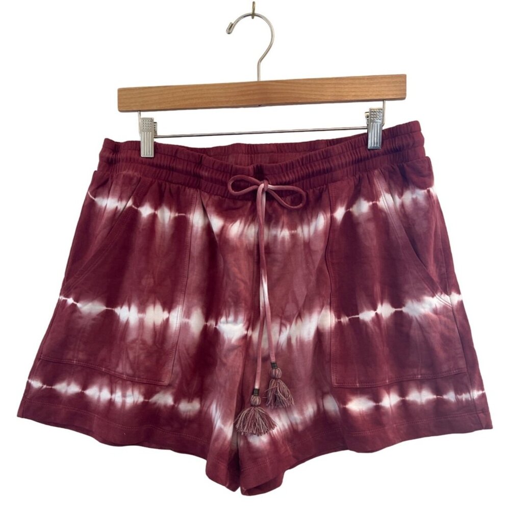 Knox Rose Womens Size L Shorts Wine Rayon Knit Tie Dye Elastic Drawstring‎ Hippy